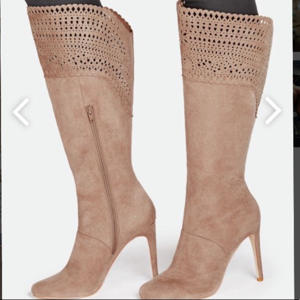 Size 10 wide calf tan boots, never worn